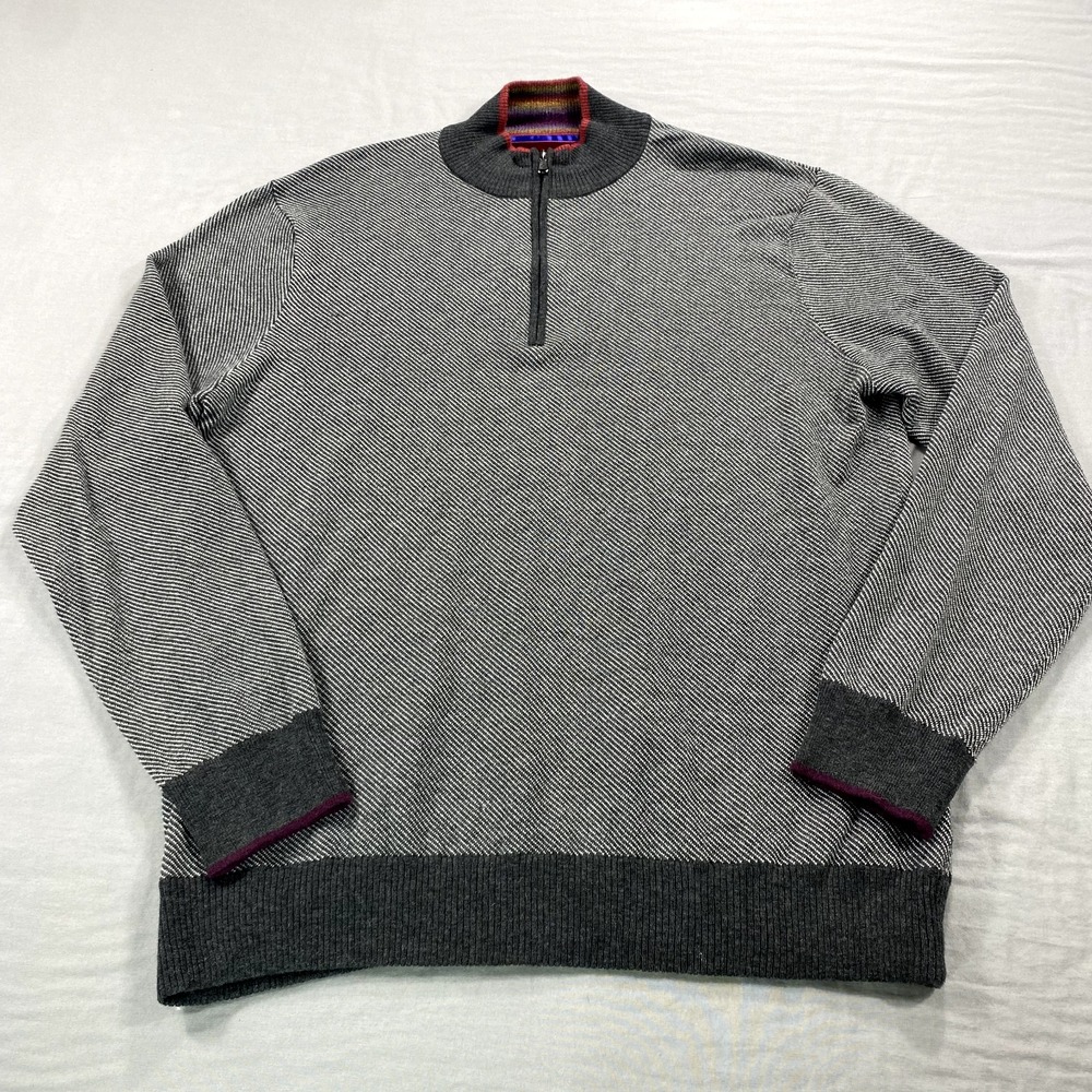 Robert Graham Sweater Mens Large Gray Wool Blend 1/4 Zip Pullover‎ Golf Casual